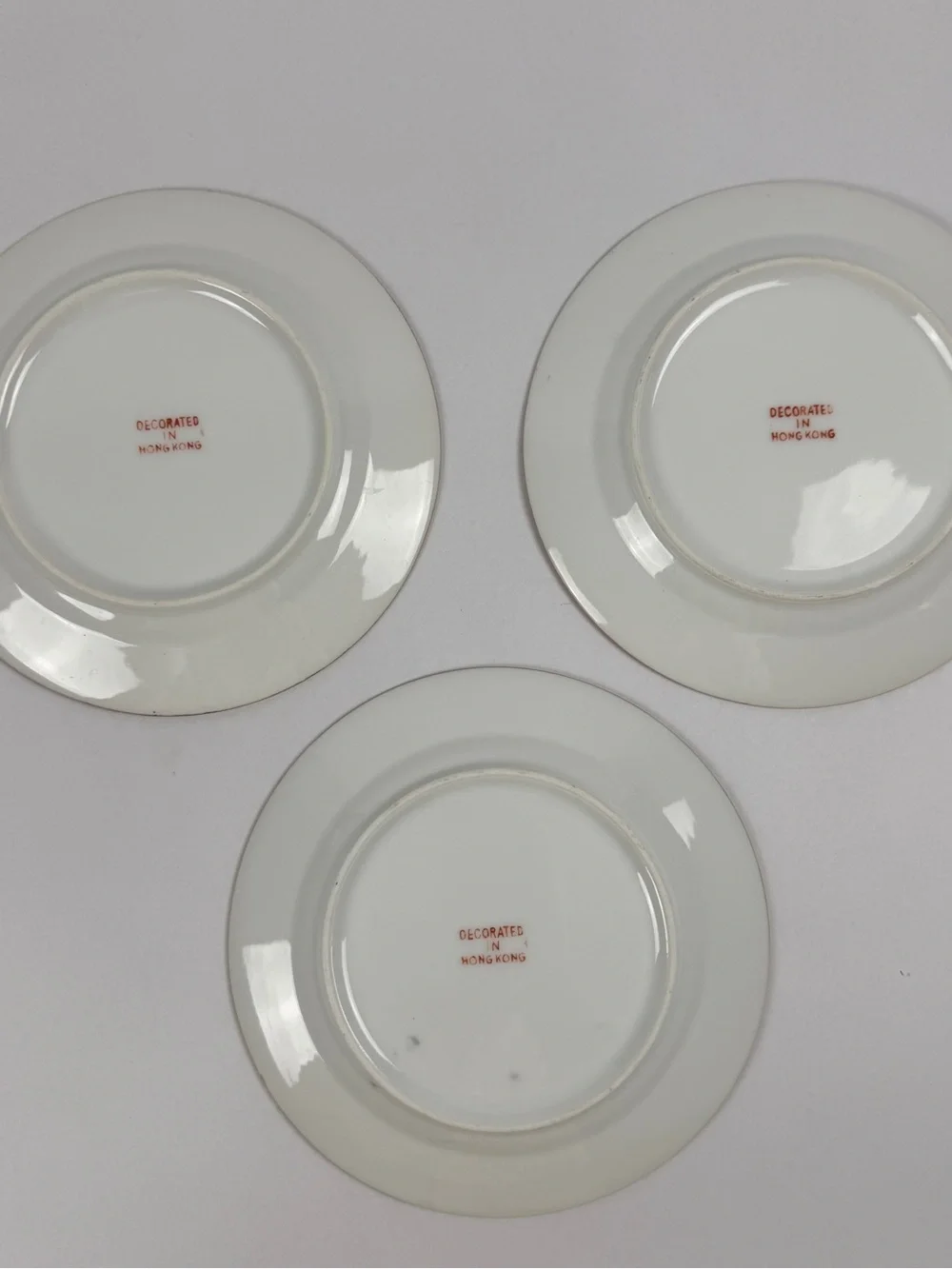 Chinese Famille Rose Canton Rooster Porcelain Plates Set of 3, 8” Hong Kong
